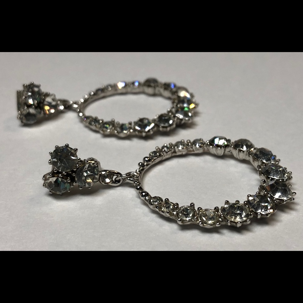 Vintage ORA Rhinestone Silver Tone Clip Earrings - Picture 3 of 8
